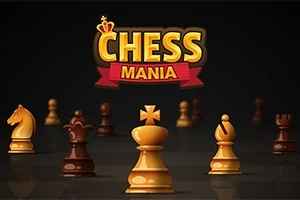 Šachové figurky na tmavém pozadí s nápisem Chess Mania nahoře