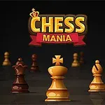 Šachové figurky na tmavém pozadí s nápisem Chess Mania nahoře