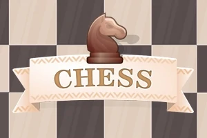 Hnědý jezdec na šachovnici s nápisem CHESS na stuze