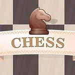 Hnědý jezdec na šachovnici s nápisem CHESS na stuze