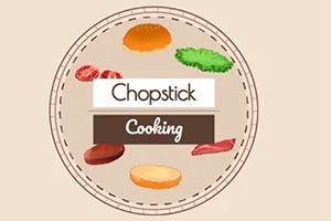 Ingredience hamburgeru s nápisem Chopstick Cooking uprostřed