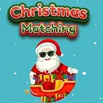 Santa Claus s černými brýlemi a vánočními dárky na modrém pozadí s nápisem Christmas Matching