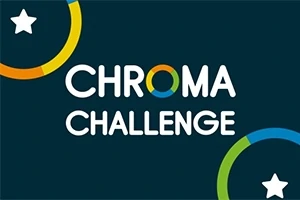 Název CHROMA CHALLENGE na tmavém pozadí s barevnými kruhy a hvězdami