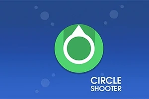 Zelený kruh s bílou šipkou na modrém pozadí s nápisem Circle Shooter v pravém dolním rohu