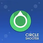 Zelený kruh s bílou šipkou na modrém pozadí s nápisem Circle Shooter v pravém dolním rohu