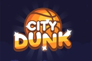 Oranžový basketbalový míč na tmavém pozadí s nápisem CITY DUNK v popředí