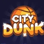 Oranžový basketbalový míč na tmavém pozadí s nápisem CITY DUNK v popředí