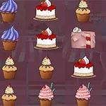 Coco in Cakeland Různé druhy dortů a cupcaků s ovocem a krémem na fialovém pozadí