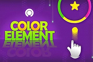 Fialové pozadí s nápisem Color Element, barevným kruhem s hvězdou uvnitř a ikonou ukazující na žlutou tečku