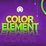 Fialové pozadí s nápisem Color Element, barevným kruhem s hvězdou uvnitř a ikonou ukazující na žlutou tečku