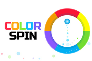 Barevný kruh s nápisem COLOR SPIN a modrou kuličkou uprostřed