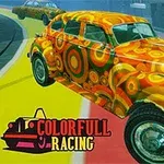 Barevné retro auto s psychedelickými vzory na závodní dráze