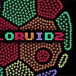 Barevný geometrický vzor s nápisem COLORUID 2 uprostřed na černém pozadí