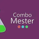 Zelená tekutina v baňce vedle textu Combo Mester na fialovém pozadí