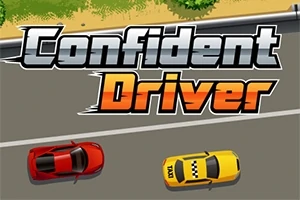 Název Confident Driver nad silnicí s červeným a žlutým autem