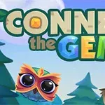 Barevný nápis Connect the Gems na pozadí s modrou oblohou a stromy, s ilustrací dvou sov ve spodní části