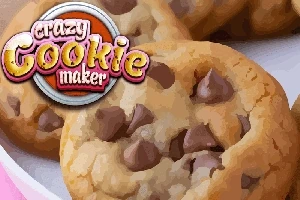 Sušenky s kousky čokolády na talíři vedle barevného loga crazy cookie maker