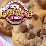 Sušenky s kousky čokolády na talíři vedle barevného loga crazy cookie maker