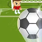 Kreslený fotbalista stojí před brankou, zatímco míč letí směrem k němu