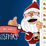 Vánoční obrázek s usměvavým Santa Clausem a textem Count and Match Christmas na modrém pozadí