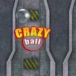 Kovová koule na industriálním pozadí s nápisem Crazy Ball ve žluté a červené barvě