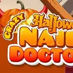 Barevný nápis Crazy Halloween Nail Doctor s dýní na pozadí