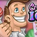 Postava muže s úsměvem drží zmrzlinu vedle textu Creamy Ice