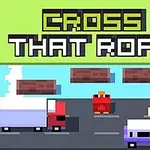Barevná pixelová grafika s nápisem Cross That Road, zobrazující silnici s auty, vodní plochu s kládami a pixelovou postavu v podobě červeného kuřete