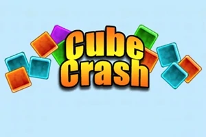 Název Cube Crash je zobrazen velkým písmem s vícebarevnými kostkami v pozadí