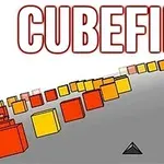 Barevné kostky ve 3D perspektivě na šedé dráze s nápisem CUBEFIELD nahoře