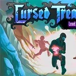 Postava se zářící koulí v ruce utíká před dvěma pronásledovateli v skalnatém prostředí s nápisem Cursed Treasure nahoře