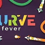 Barevné křivky a písmena na fialovém pozadí s textem Curve Fever