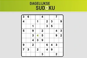 Mřížka sudoku s předvyplněnými čísly a zelenou zvýrazněnou čtyřkou