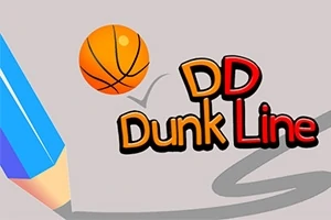 Barevná tužka, oranžový basketbalový míč a text DD Dunk Line na šedém pozadí