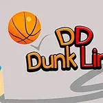 Barevná tužka, oranžový basketbalový míč a text DD Dunk Line na šedém pozadí