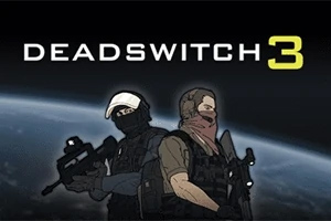 Dva ozbrojení vojáci stojí zády k sobě na pozadí planety Země s nápisem DEADSWITCH 3