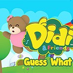Barevná grafika s kreslenými postavičkami medvěda a ptáčka, textem Didi & Friends a nápisem Guess What?