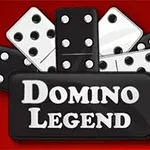 Černobílé domino dílky na červeném pozadí s nápisem Domino Legend v popředí