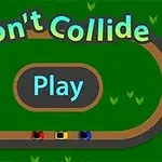 Don't Collide Závodní dráha se třemi autíčky a tlačítkem Play uprostřed na zeleném pozadí s nápisem nahoře