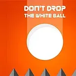 Bílá koule nad špičatými šedými a oranžovými útvary na oranžovém pozadí s textem DONT DROP THE WHITE BALL
