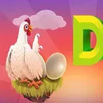 Slepice sedící vedle vejce na trávě s nápisem Dont Drop na barevném pozadí