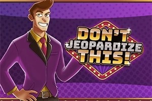 Muž v fialovém saku s nápisem Dont Jeopardize This!