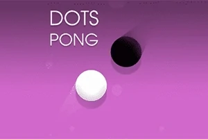 Dva barevné kruhy na fialovém pozadí s nápisem Dots Pong