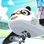 Panda letadlo s brýlemi na pozadí letiště a jasné oblohy