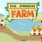 Pandí postavička s kloboukem a brýlemi stojí na farmě vedle krávy, na pozadí je rybník a pole s obilím