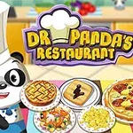Panda v kuchařském oblečení s různými pokrmy na stole, jako je pizza, koláč a těstoviny