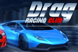Modrý sportovní auto na pozadí nočního města s nápisem Drag Racing Club