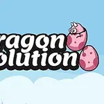 Růžová dráčata vylézající z vajec s textem Dragon Evolution na modrém pozadí s obláčky