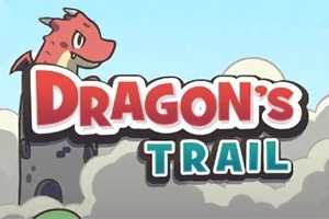 Červený kreslený drak sedící na věži nad nápisem „Dragons Trail“ v oblacích