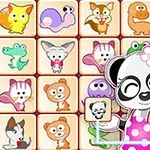 Panda v růžových šatech drží cedule před mřížkou s obrázky kreslených zvířat